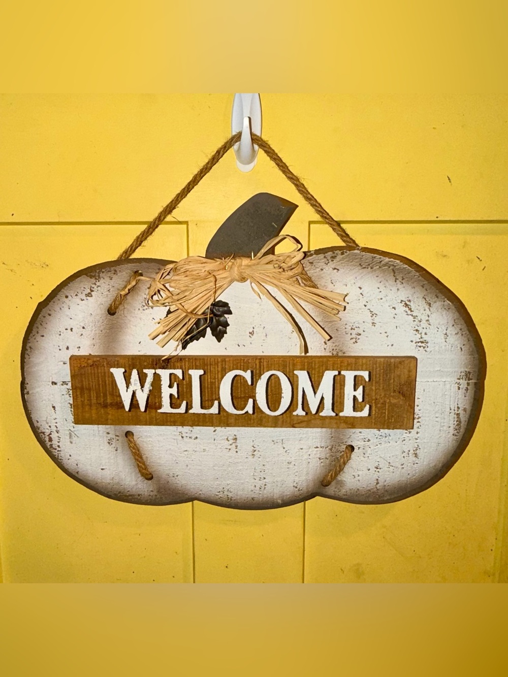 Rustic White Pumpkin Welcome Wall Hanging - Neutral Farmhouse Decor